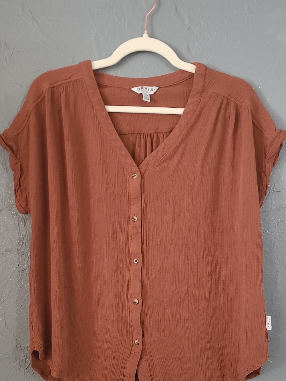 ORVIS Orange Flowy Button Front Shirt Size M